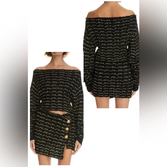 Balmain WOMEN Off-shoulder cropped striped top - Picture 1 of 14